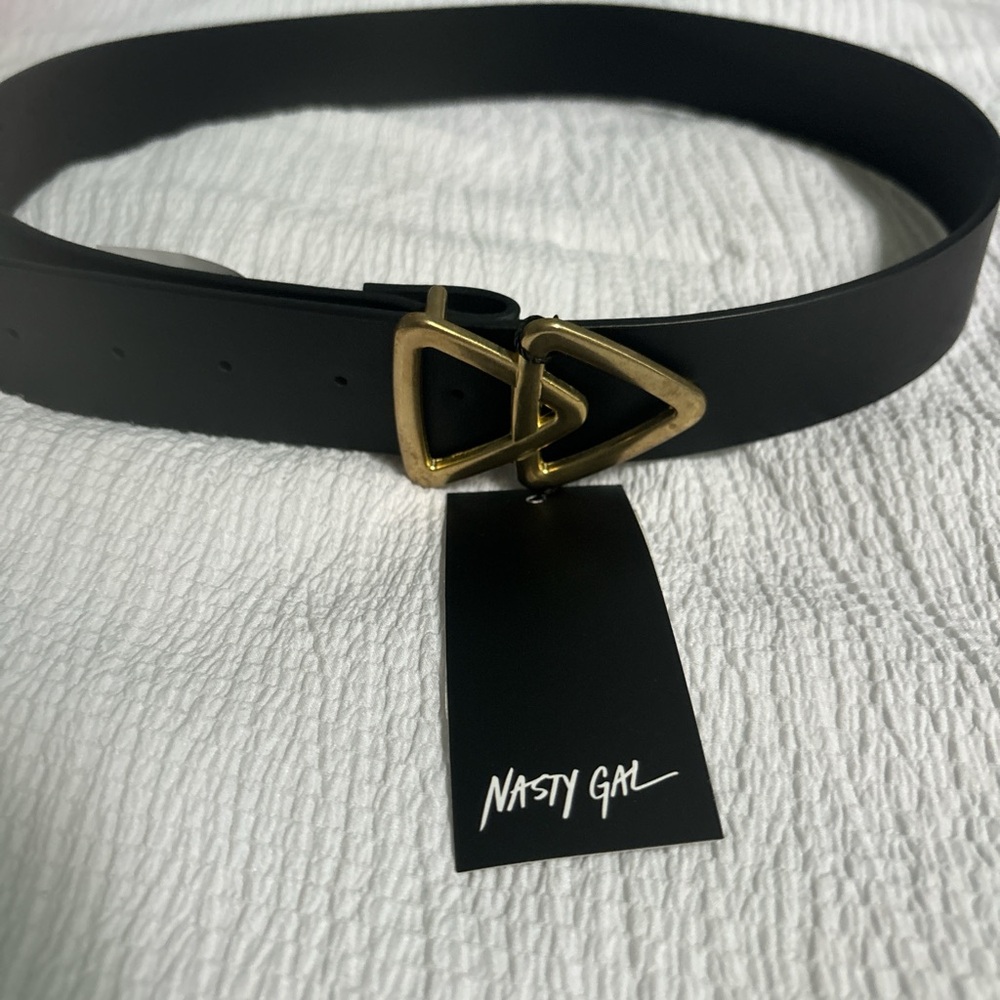Nasty Gal Black Belt with Triangle Gold Buckle